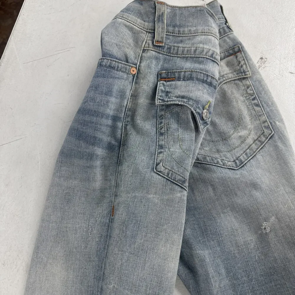 True Religion Slim Drop Mens Jeans Gray Wash Relaxed Denim Size 36